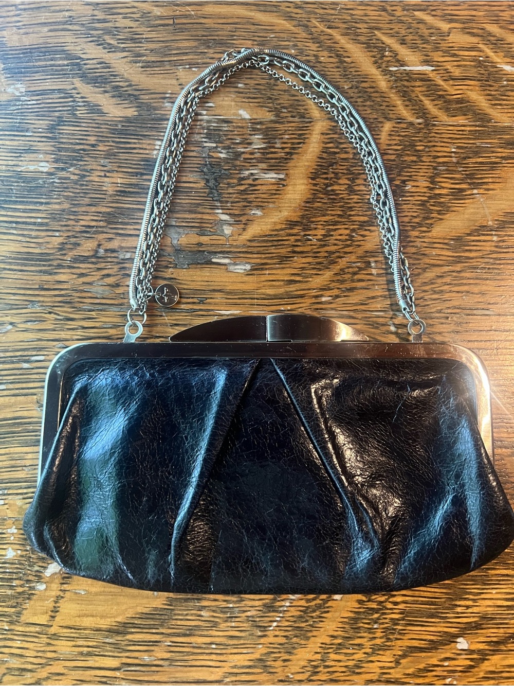 HOBO Hailey Black Leather Clutch with Silver Chains